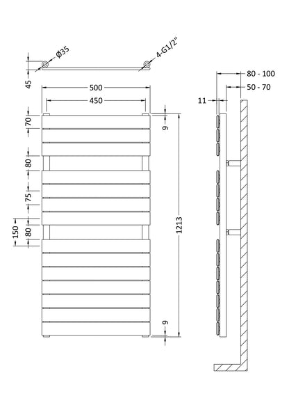 Hudson Reed Piazza Flat Panel Vertical Towel Rail