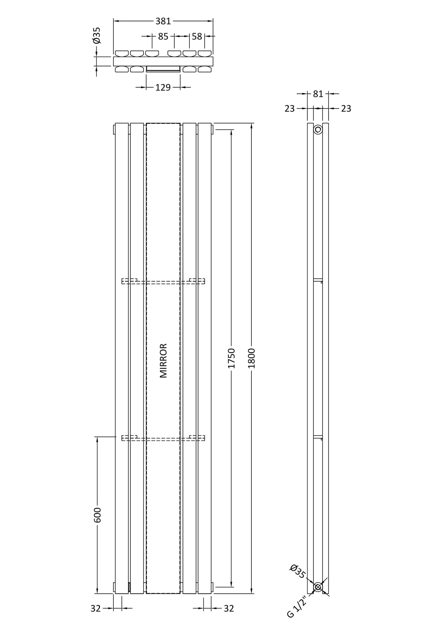 Hudson Reed Sloane Vertical Double Panel Mirror Radiators