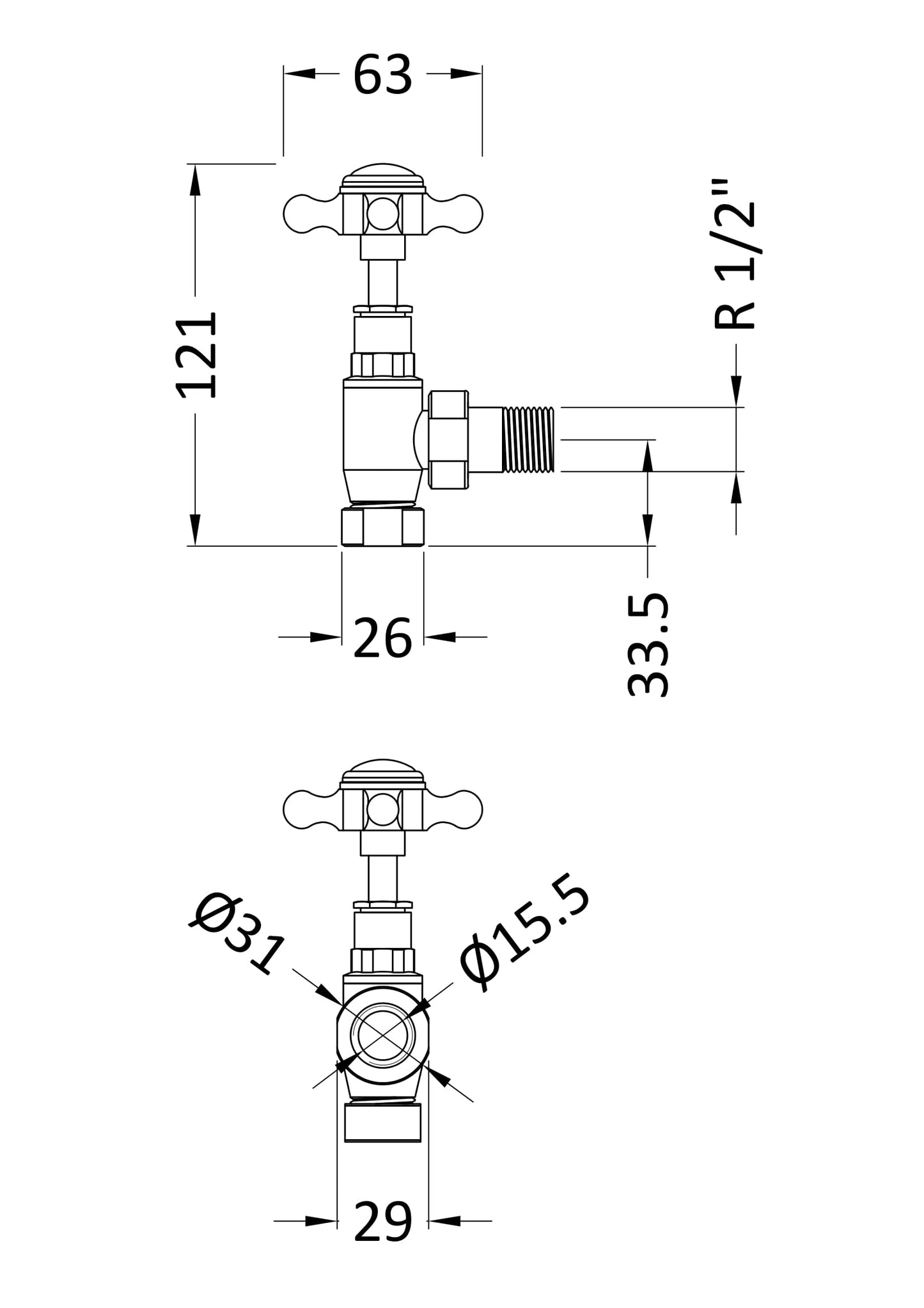 Hudson Reed Old London Cross Top Radiator Valve Pack Angled (pairs)