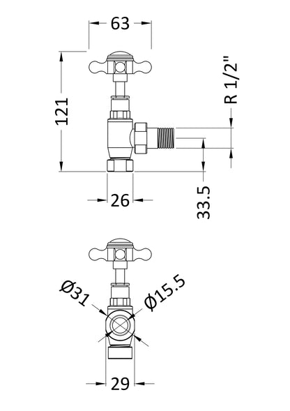 Hudson Reed Old London Cross Top Radiator Valve Pack Angled (pairs)