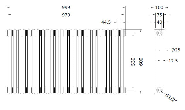 Hudson Reed Old London Colosseum Wall Mounted Horizontal Radiator - High Gloss White