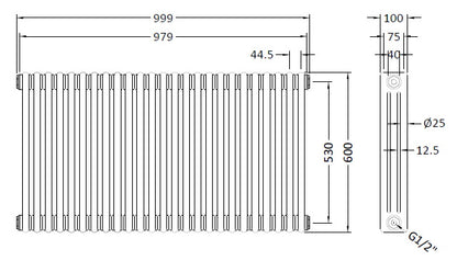 Hudson Reed Old London Colosseum Wall Mounted Horizontal Radiator - High Gloss White