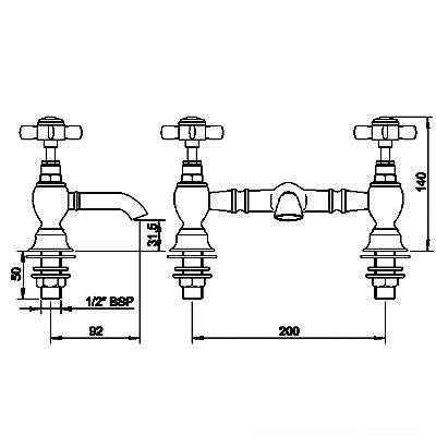 Nuie Beaumont Crosshead Luxury Bridge Basin Mixer Without Waste