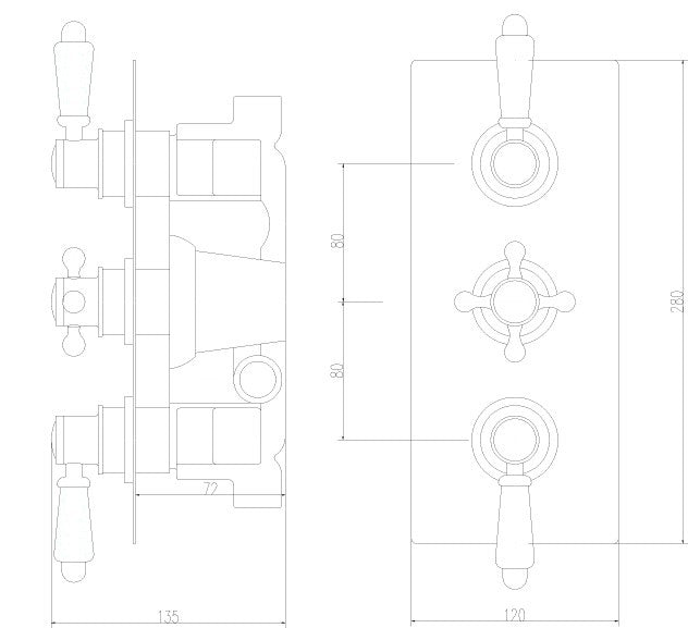 Nuie Victorian Traditional Triple Concealed Thermostatic Shower Valve