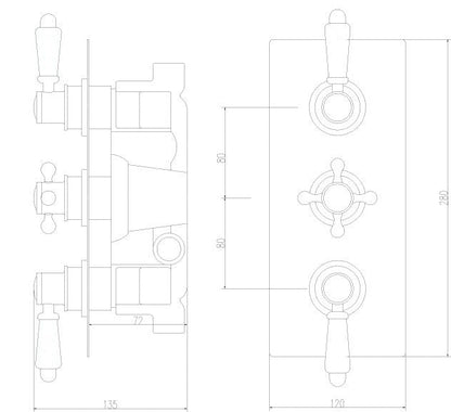 Nuie Victorian Traditional Triple Concealed Thermostatic Shower Valve