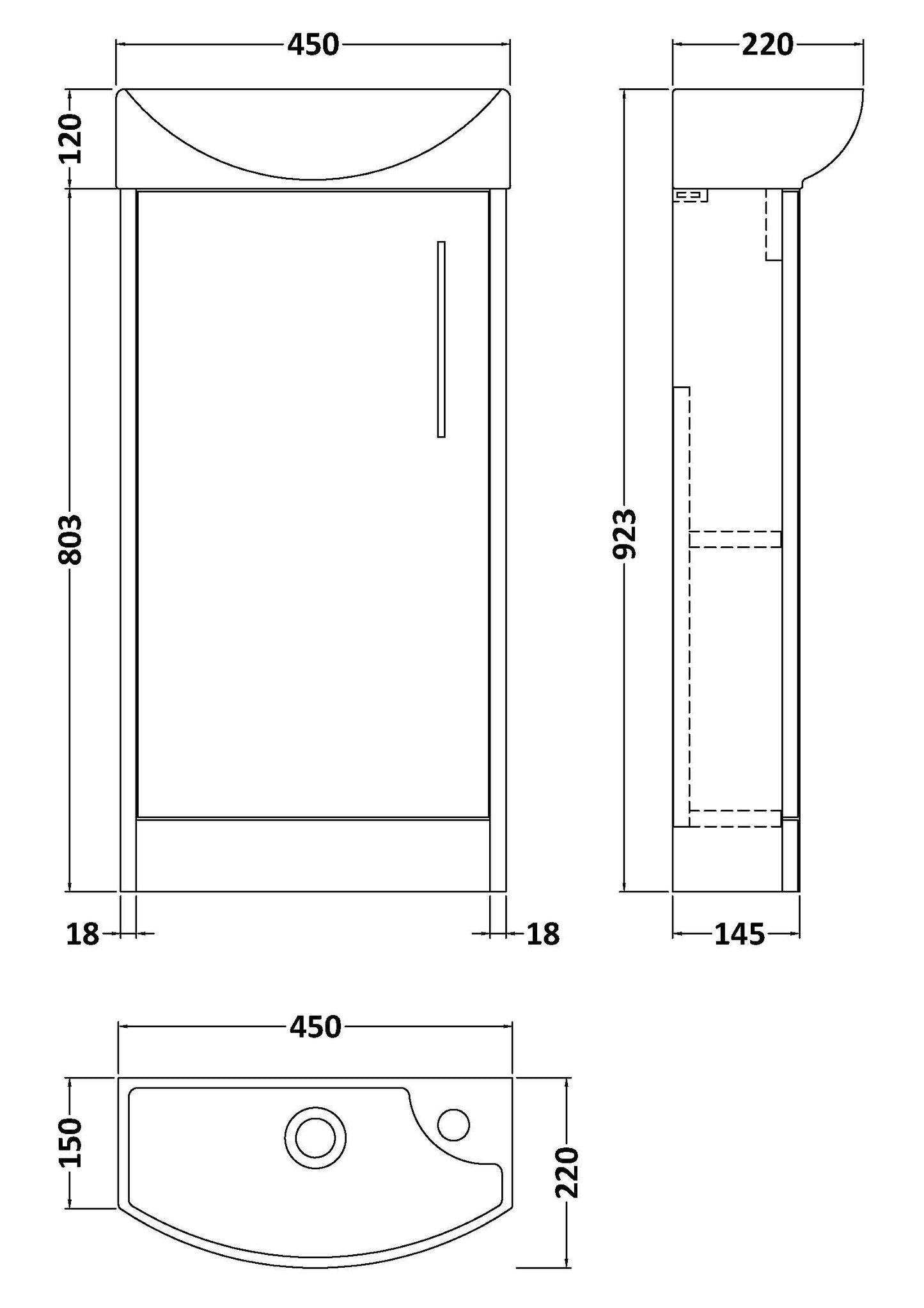 Hudson Reed Juno Compact 440mm Floor Standing 1 Door Unit & 1TH Basin