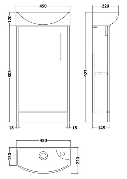 Hudson Reed Juno Compact 440mm Floor Standing 1 Door Unit & 1TH Basin