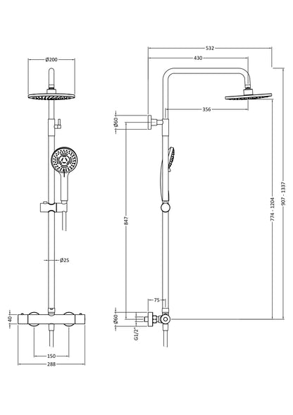 Nuie Arvan Round Thermostatic Bar Shower with Kit