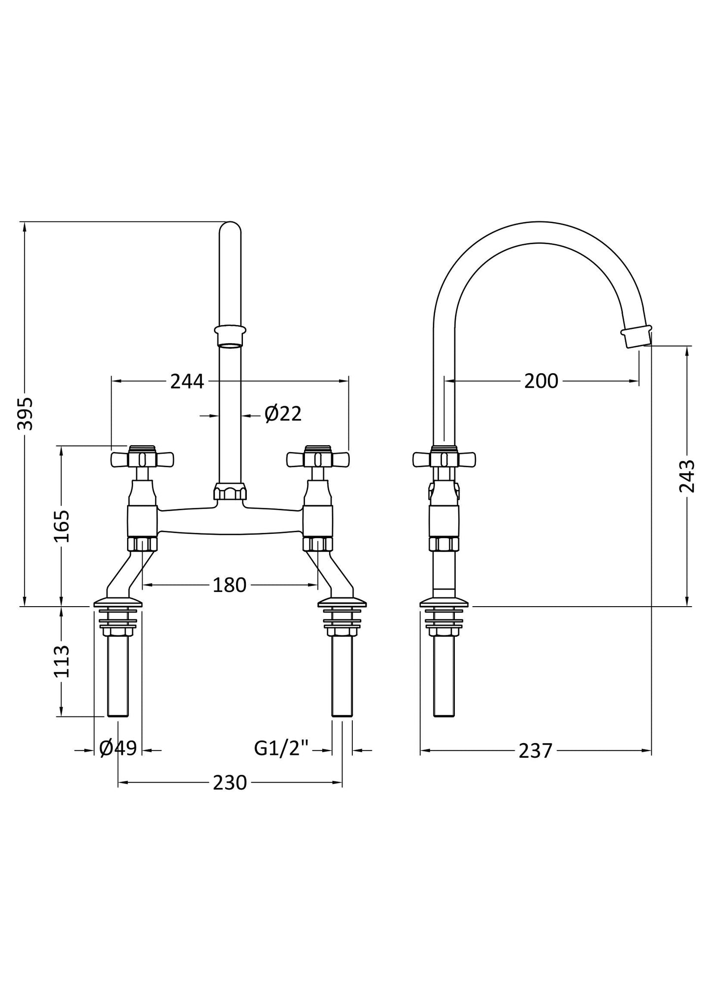 Nuie Bridge Crosshead Sink Mixer