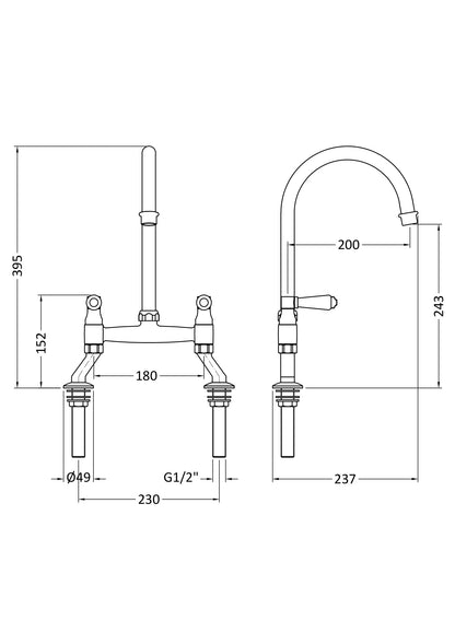 Nuie Bridge Sink Mixer with Topaz Lever