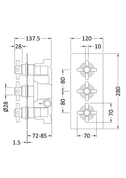 Hudson Reed TEC Cross Triple Shower Valve or Valve with Diverter