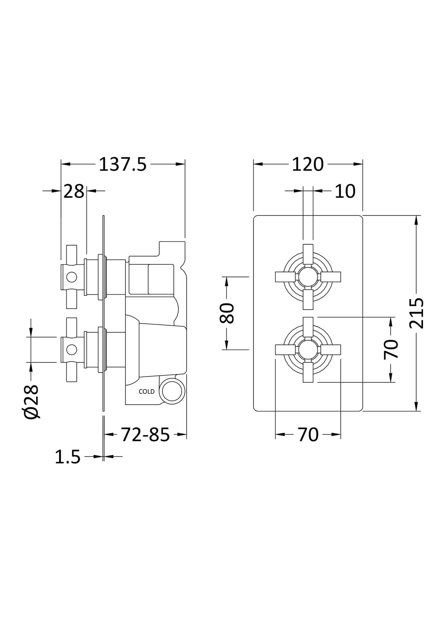 Hudson Reed TEC Cross Twin Shower Valve or Valve with Diverter