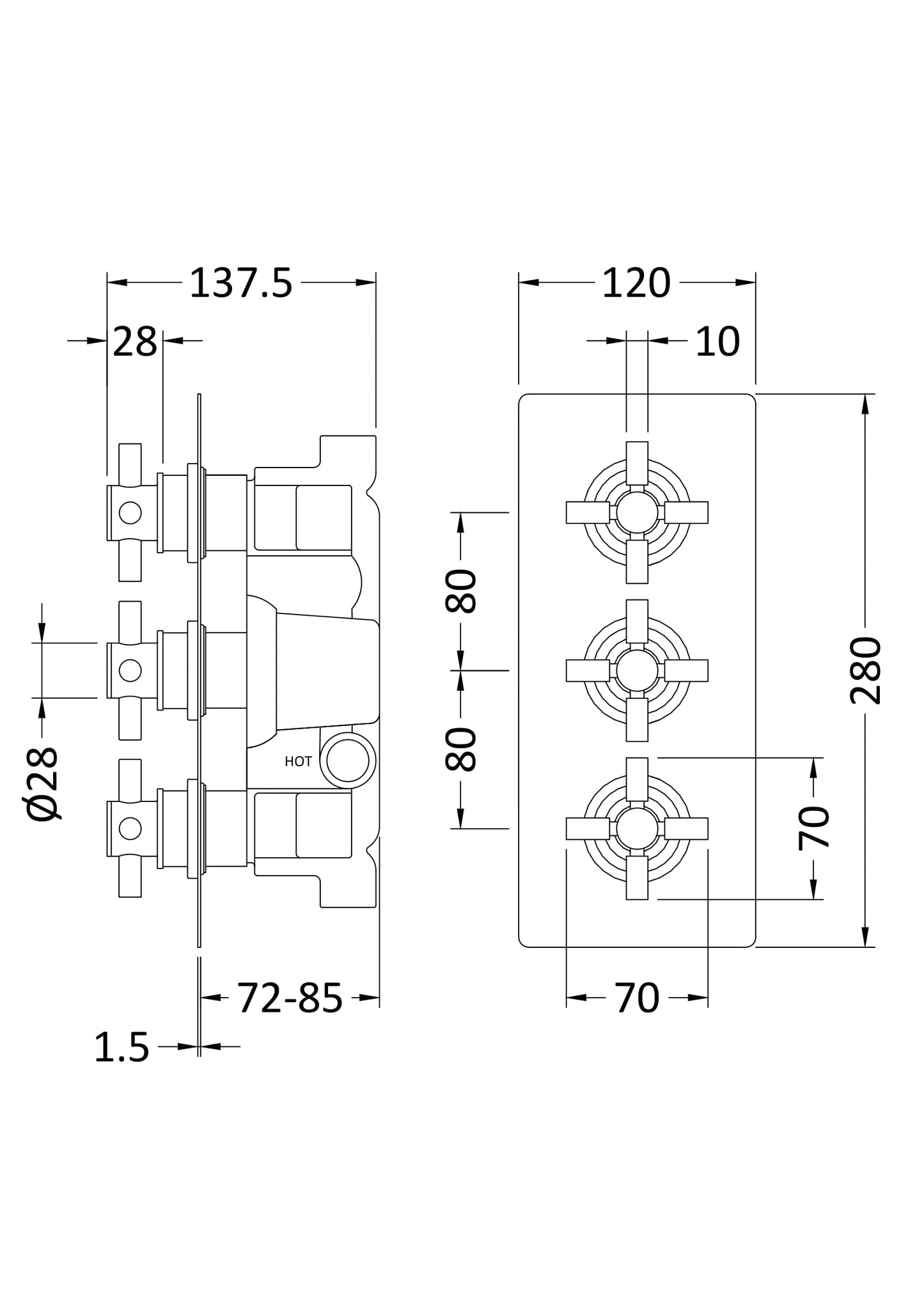 Hudson Reed Tec Crosshead Triple Thermostatic Shower Valve With Diverter