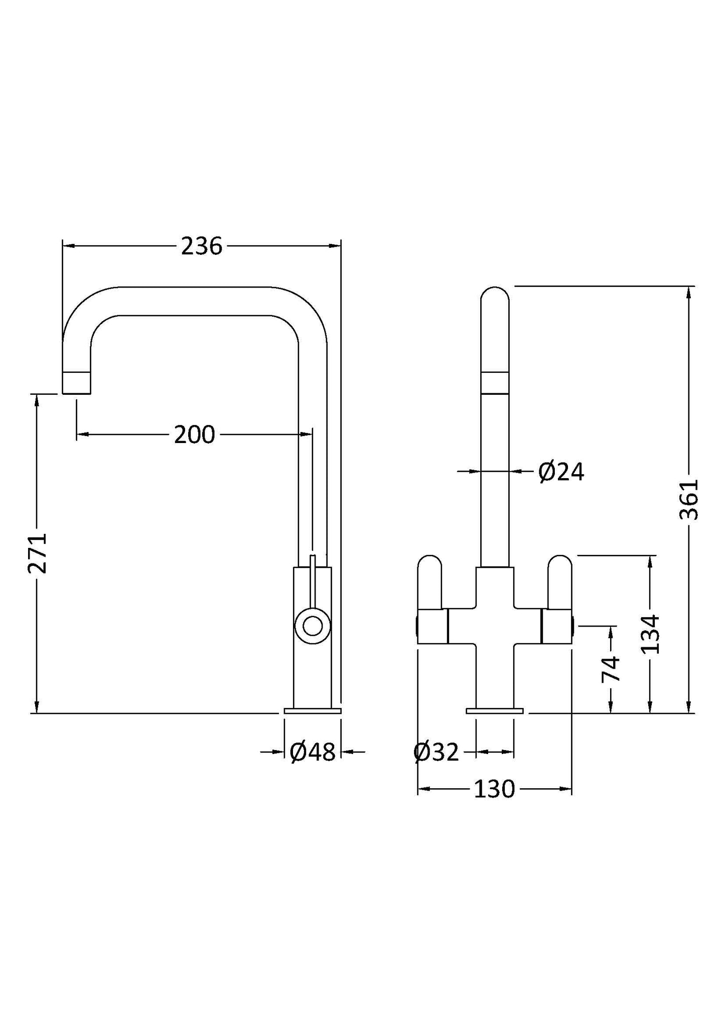 Nuie Kosi Mono Dual Lever Basin Tap