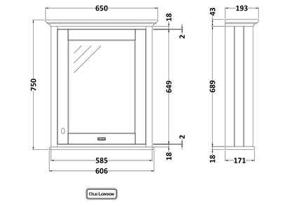 Hudson Reed Old London 600mm 1 Door Mirror Cabinet