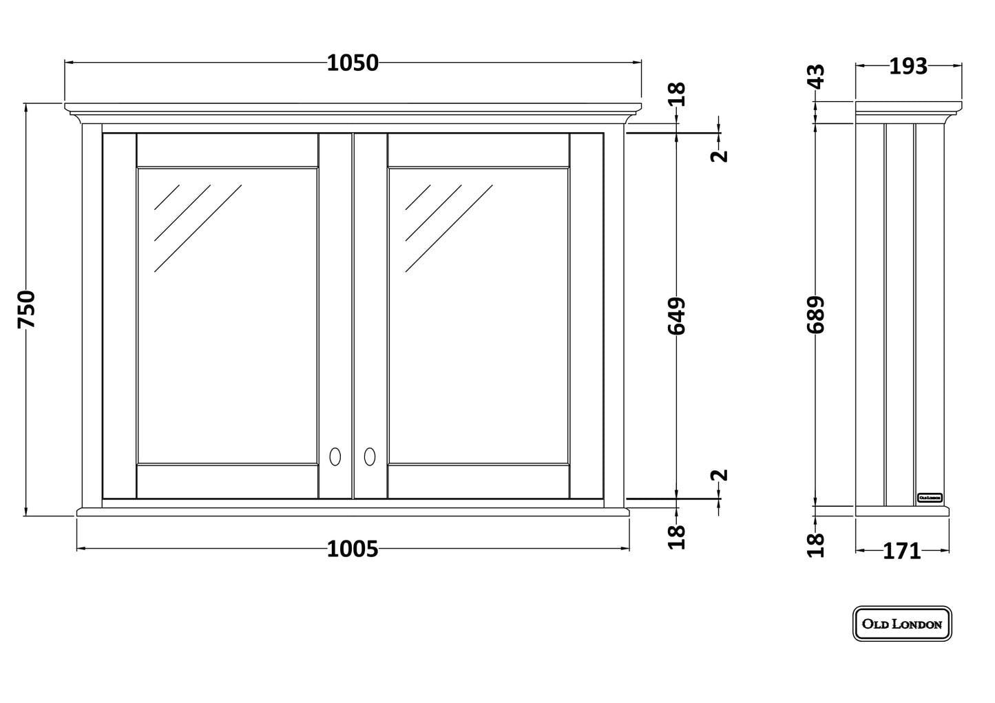 Hudson Reed Old London 1050mm 2 Door Mirror Cabinet