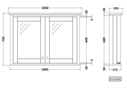 Hudson Reed Old London 1050mm 2 Door Mirror Cabinet