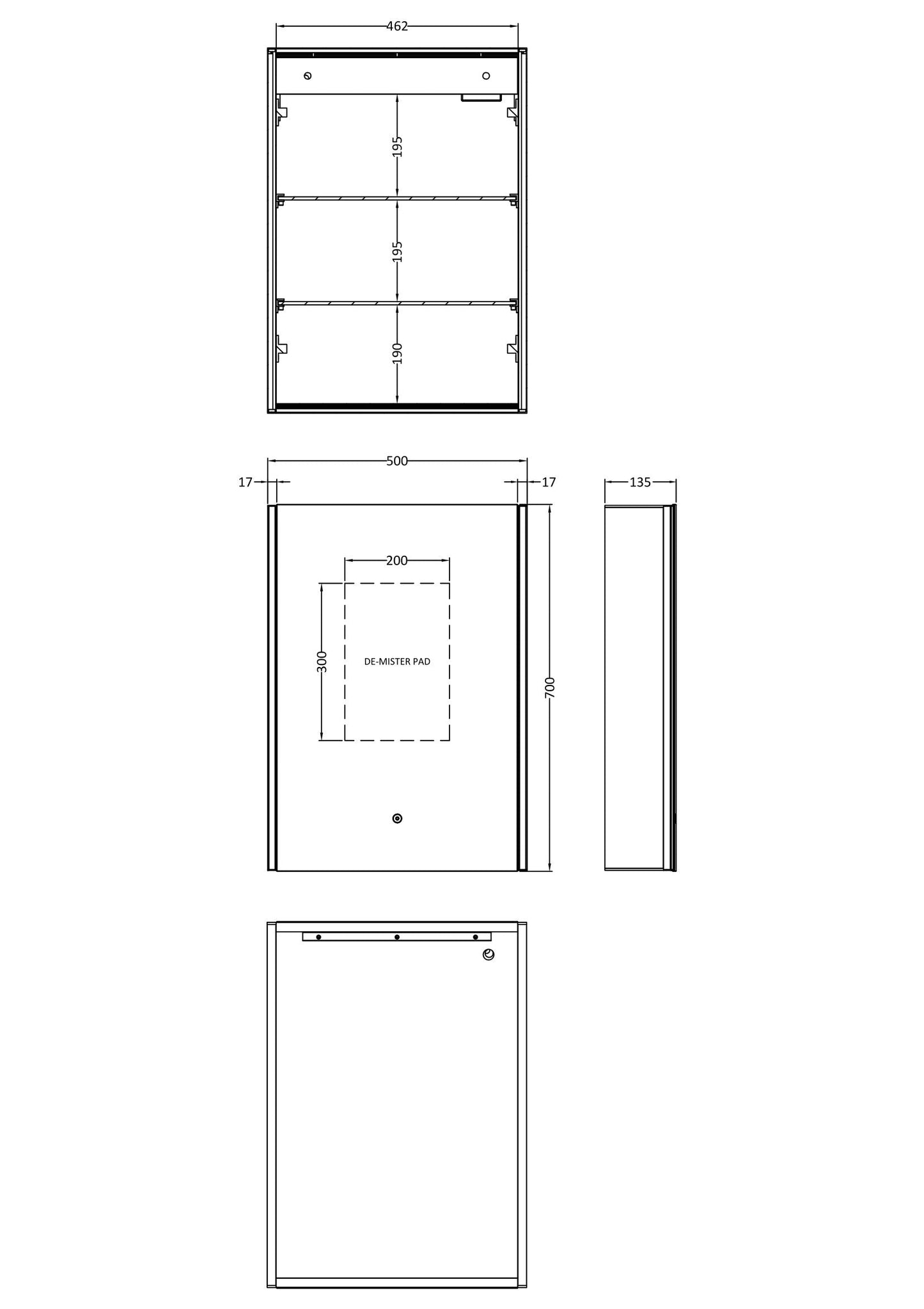 Nuie Pavo 700 x 500mm 1 Door LED Touch Sensor Mirror Cabinet