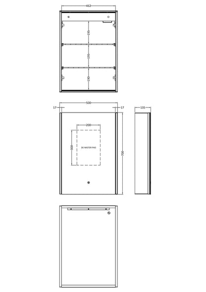 Nuie Pavo 700 x 500mm 1 Door LED Touch Sensor Mirror Cabinet