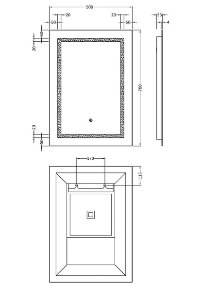 Hudson Reed Sculptor 700 x 500mm LED Touch Sensor Mirror