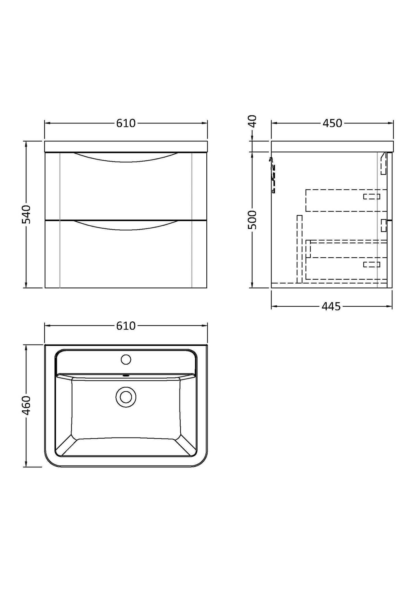 Nuie Lunar Wall Hung 2 Drawer Vanity & Basin