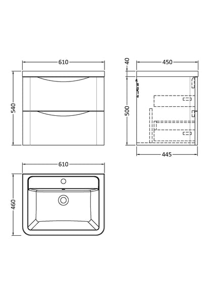 Nuie Lunar Wall Hung 2 Drawer Vanity & Basin