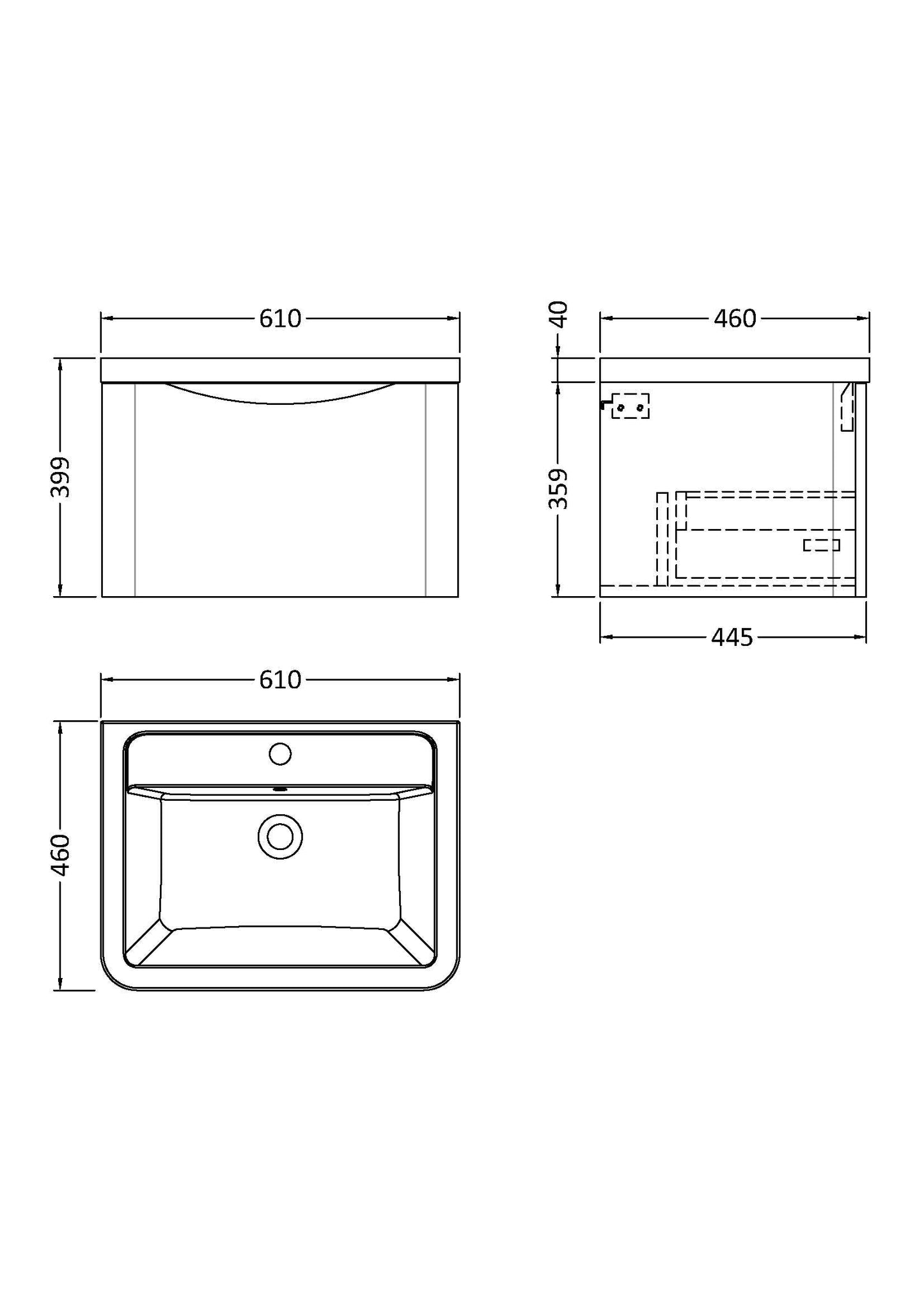 Nuie Lunar Wall Hung 1 Drawer Vanity & Basin