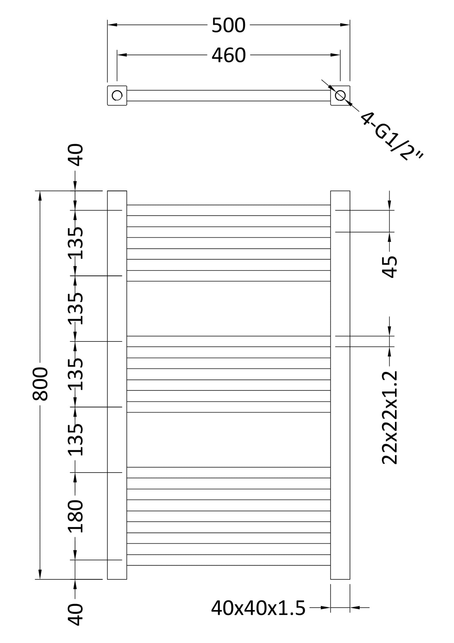 Nuie Level Square Ladder Rail - Chrome