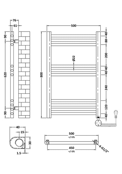 Hudson Reed Lorica Round Straight Electric Towel Radiator