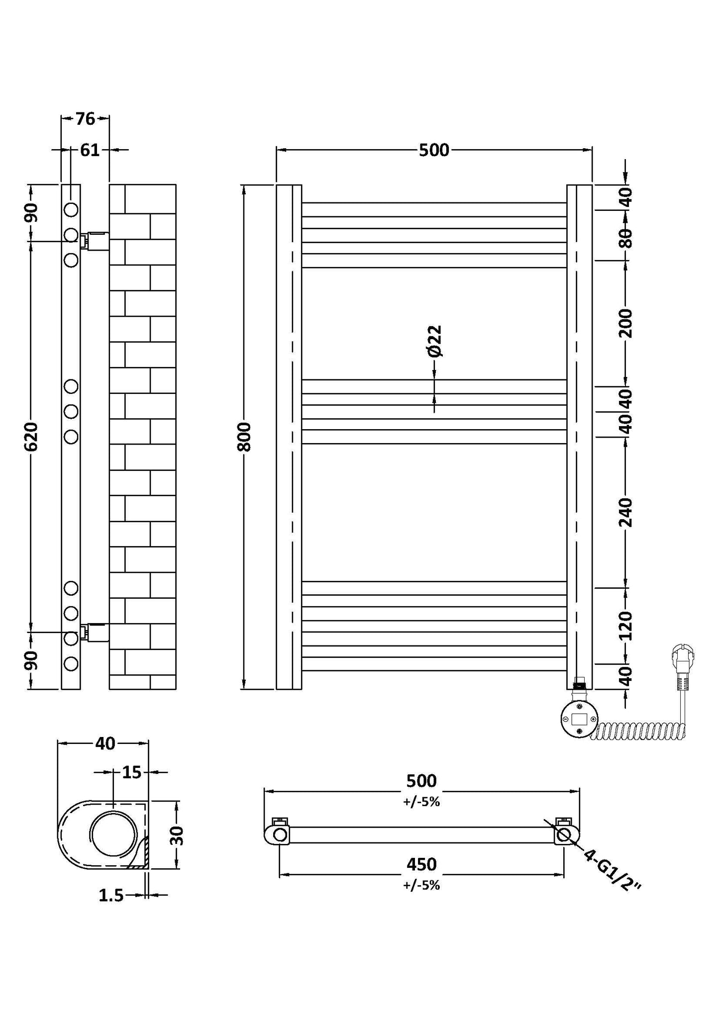 Nuie Electric Heated Vertical Towel Rails with round/Square bars