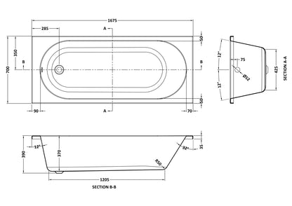 Nuie Otley 1675 x 700mm Round Single Ended Bath