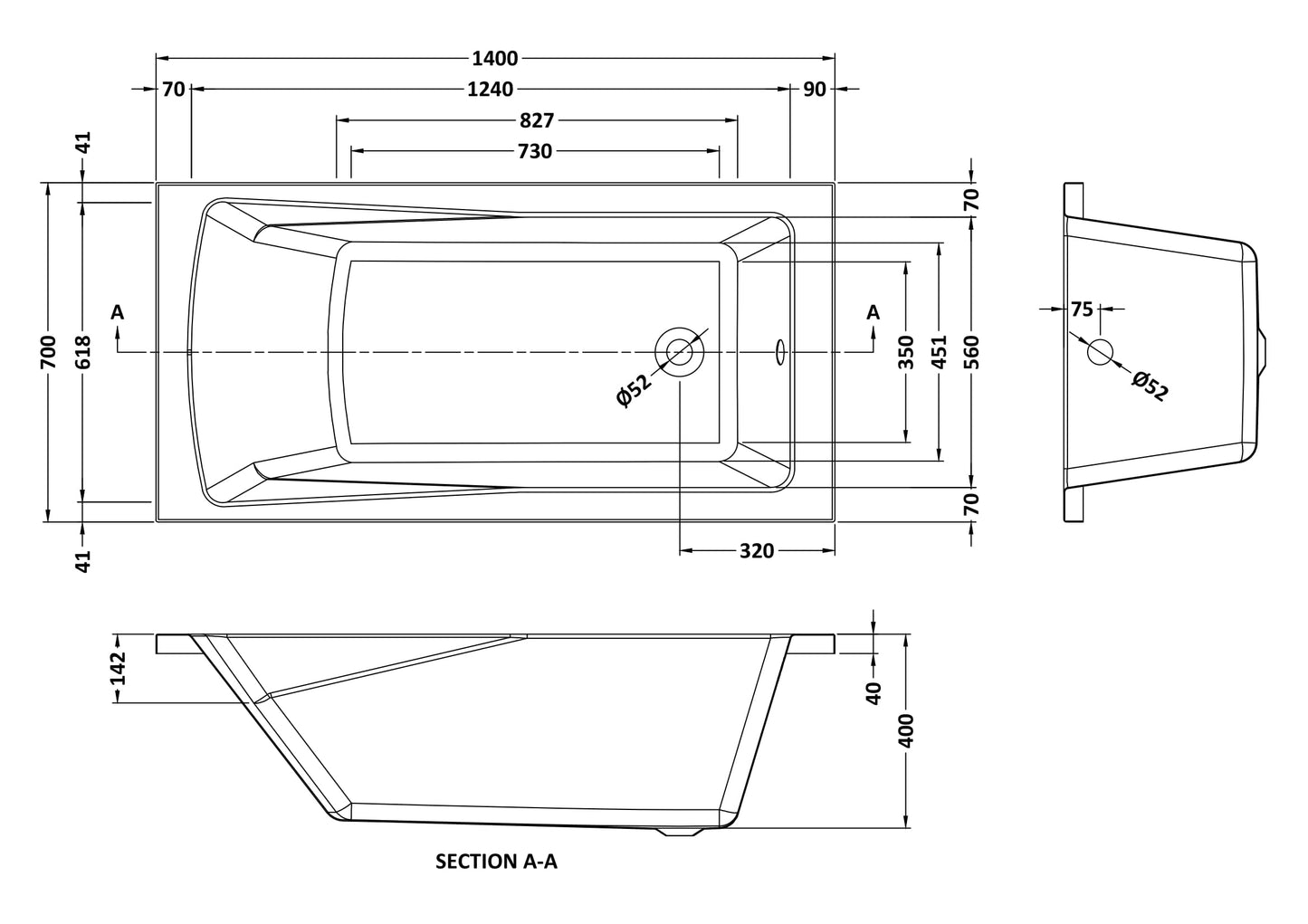 Nuie Linton Square Single Ended Standard Bath