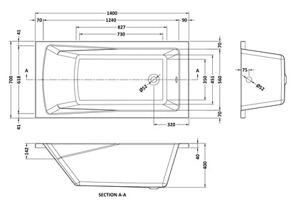 Nuie Linton Square Single Ended Standard Bath