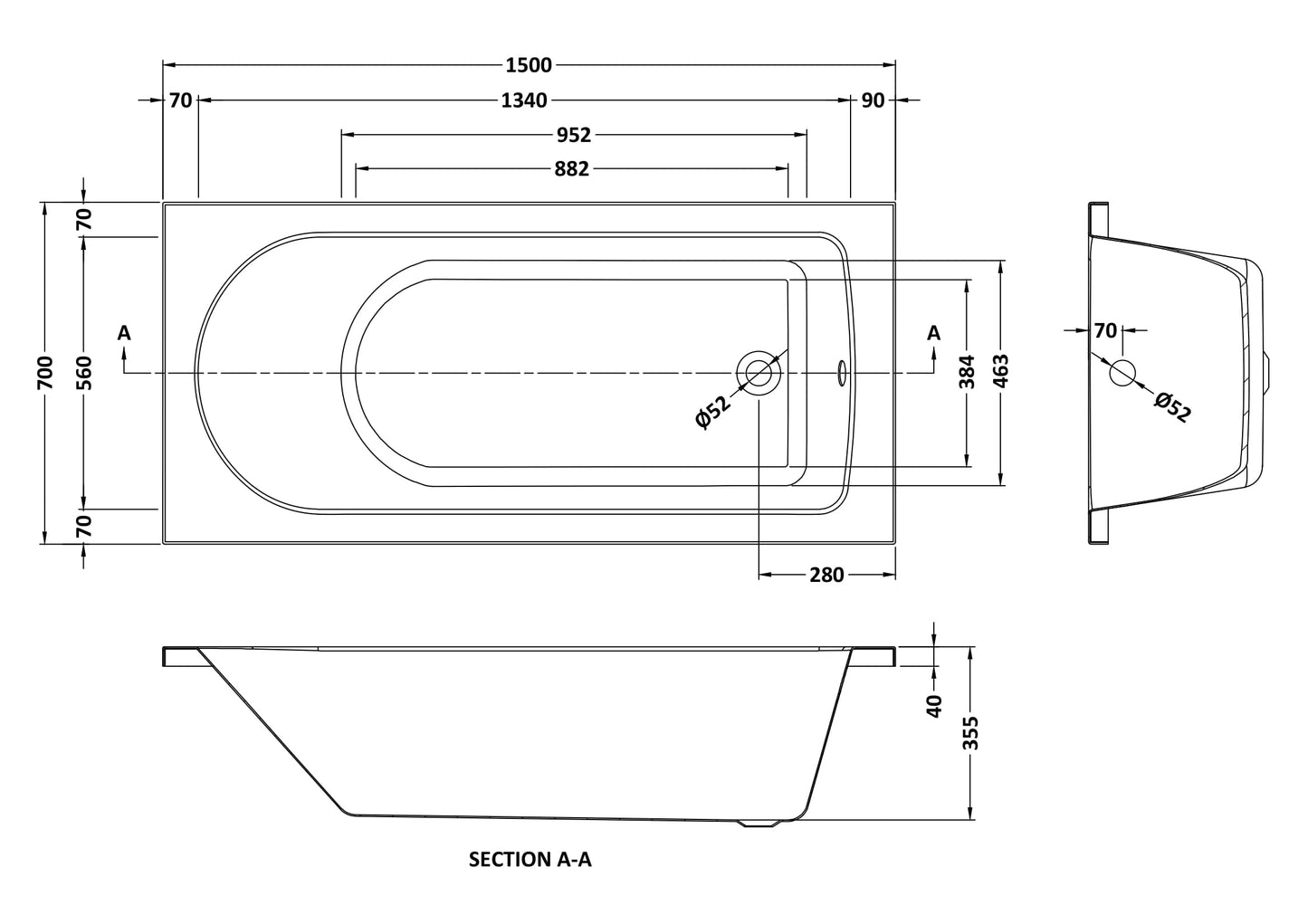 Nuie Barmby Round Single Ended Standard Bath