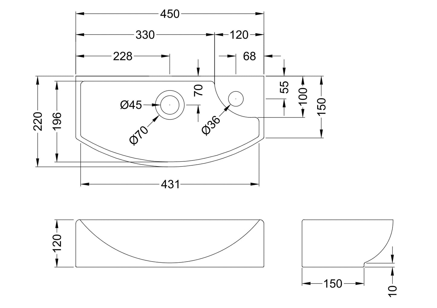 Nuie Wall Hung Vessel Basin