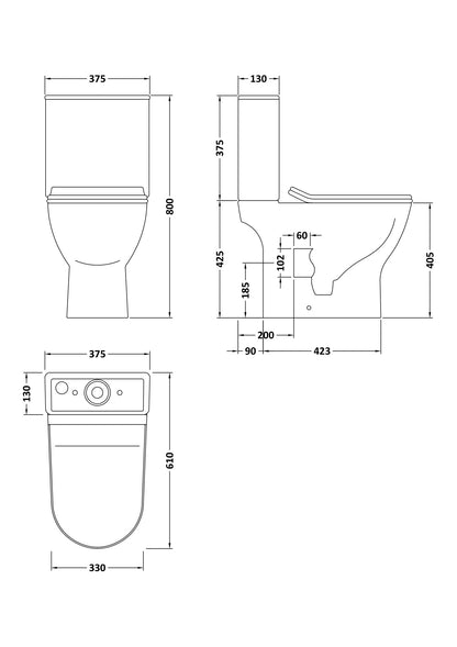 Nuie Freya Compact Rimless Toilet with Cistern & Seat