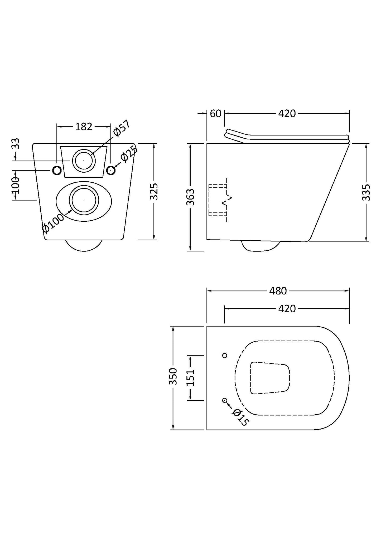 Nuie Ava Rimless Wall Hung Toilet with Sandwich Seat