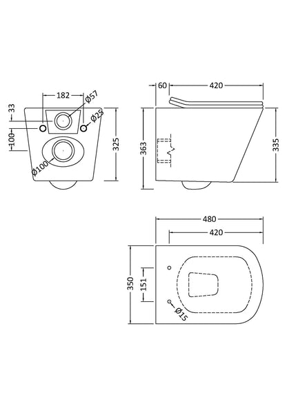 Nuie Ava Rimless Wall Hung Toilet with Sandwich Seat