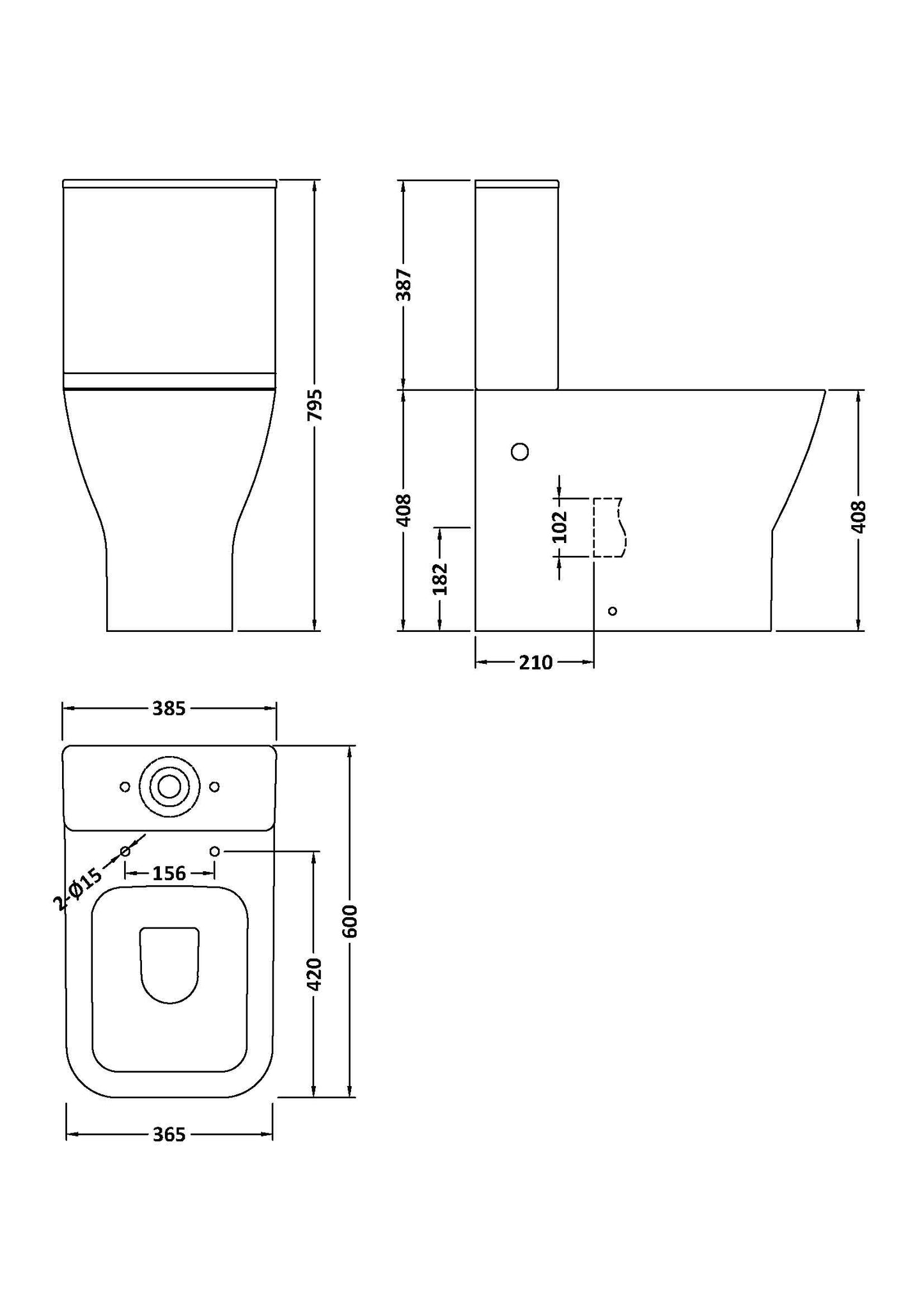 Nuie Ava Flush Rimless Pan, Cistern & SC Seat