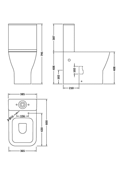 Nuie Ava Flush Rimless Pan, Cistern & SC Seat