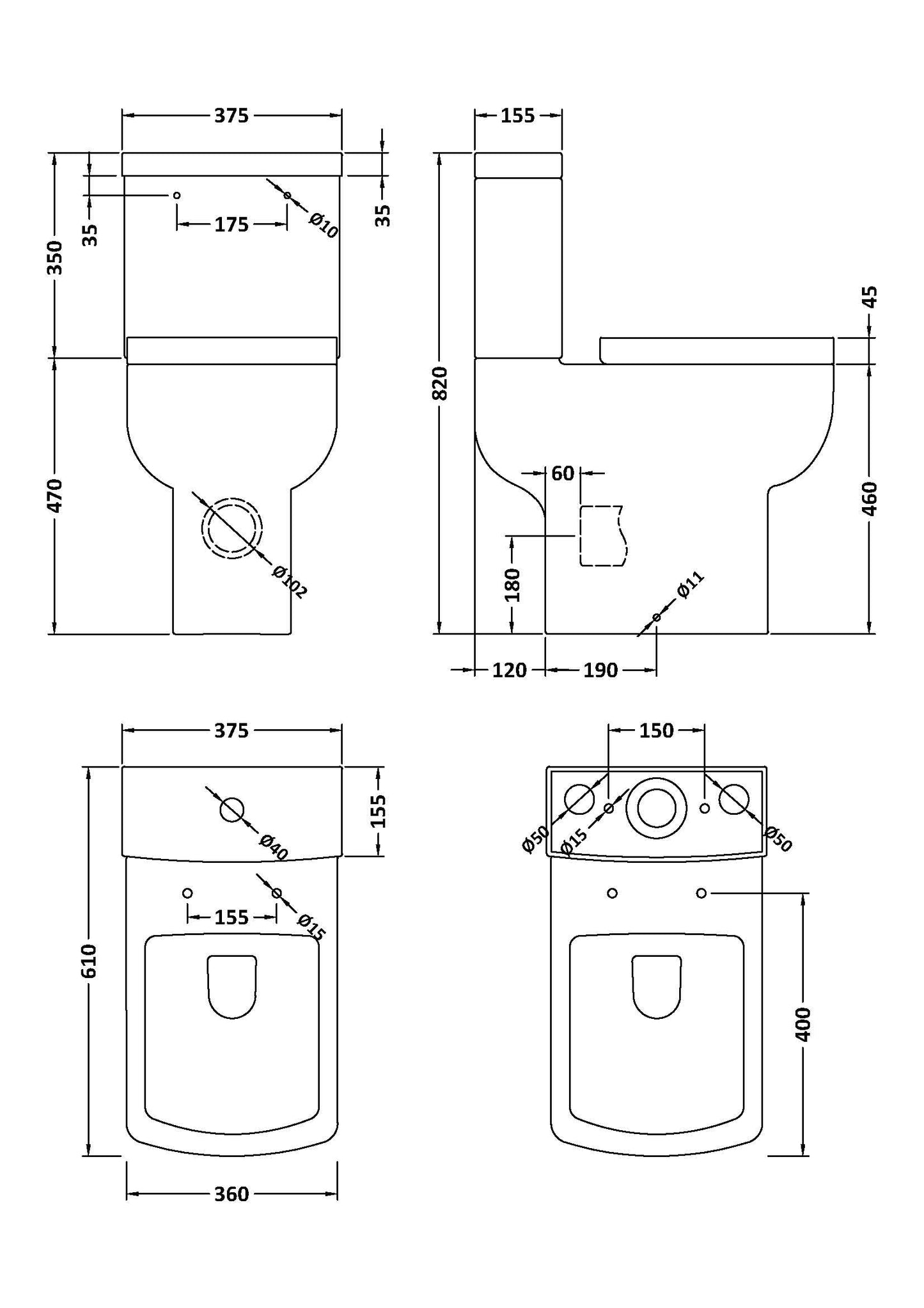 Nuie Ava Comfort Height Pan, Cistern & Seat