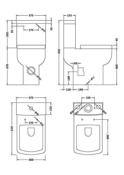 Nuie Ava Comfort Height Pan, Cistern & Seat