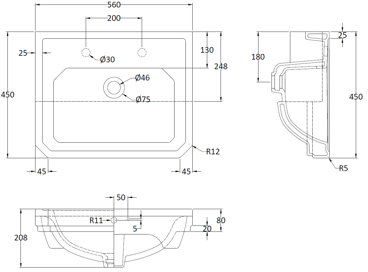 Hudson Reed Richmond 560mm Semi Recessed Basin