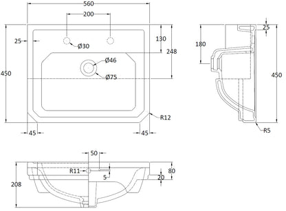 Hudson Reed Richmond 560mm Semi Recessed Basin