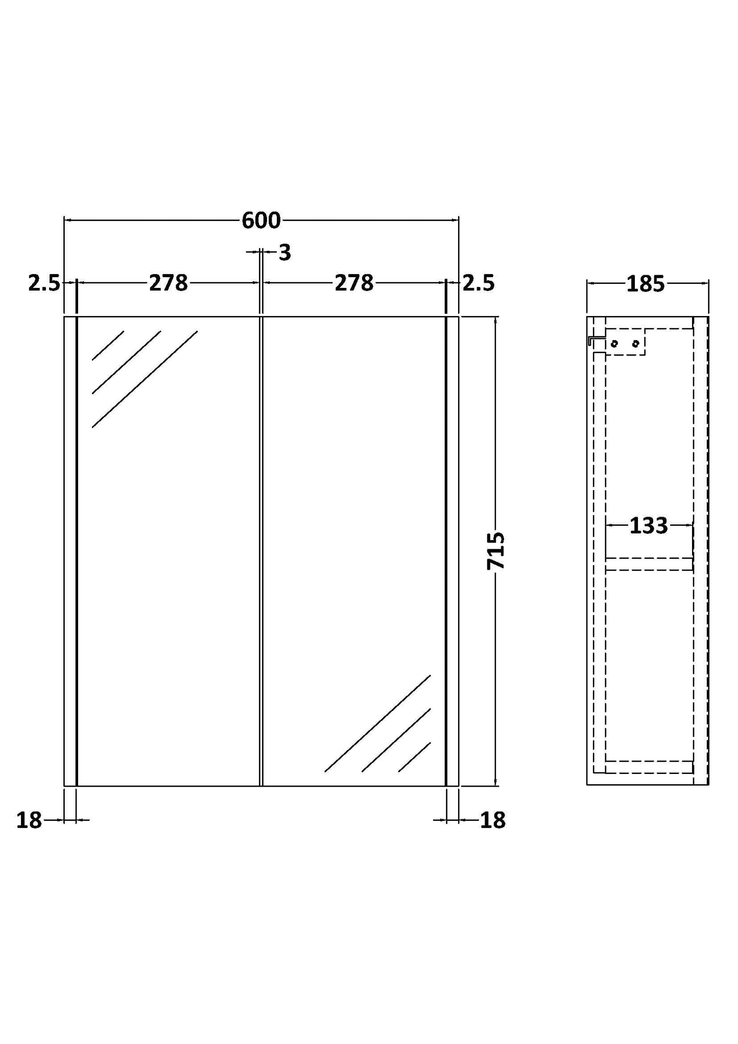 Hudson Reed Juno 600mm Mirror Unit (50/50)