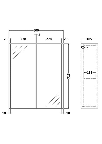 Hudson Reed Juno 600mm Mirror Unit (50/50)