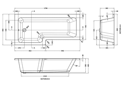 Nuie 1800mm Square Shower Bath