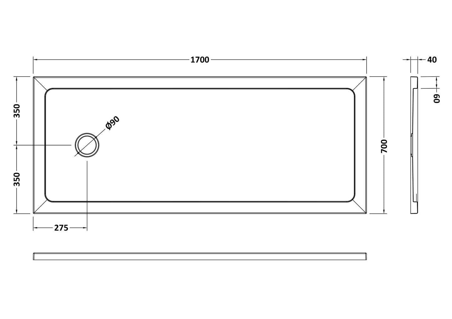 Nuie Slip Resistant Bath Replacement 1700 x 700mm Shower Tray