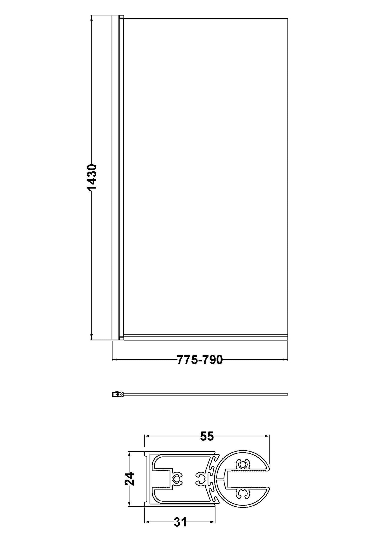 Nuie Pacific 6mm Square Bath Screen