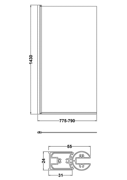 Nuie Pacific 6mm Square Bath Screen